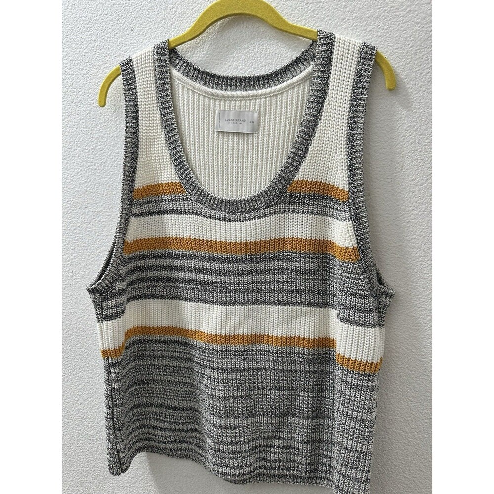 Lucky Brand Los Angeles XXL Ribbed Striped Cream Sweater Tank